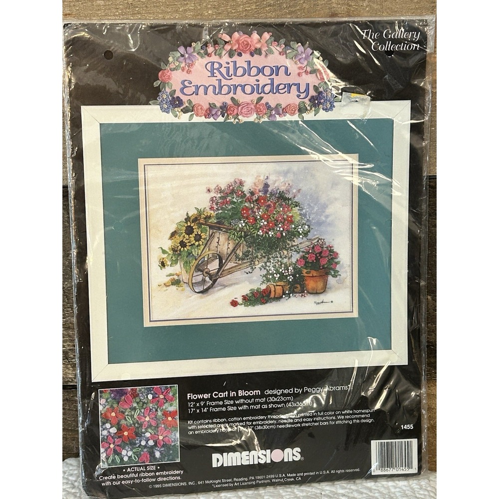 VTG Ribbon Embroidery Flower Cart In Bloom By Dimensions #1455